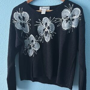 Vintage 90s Victoria Sweater – Hand-Painted Floral – 100% Cotton – Made in USA